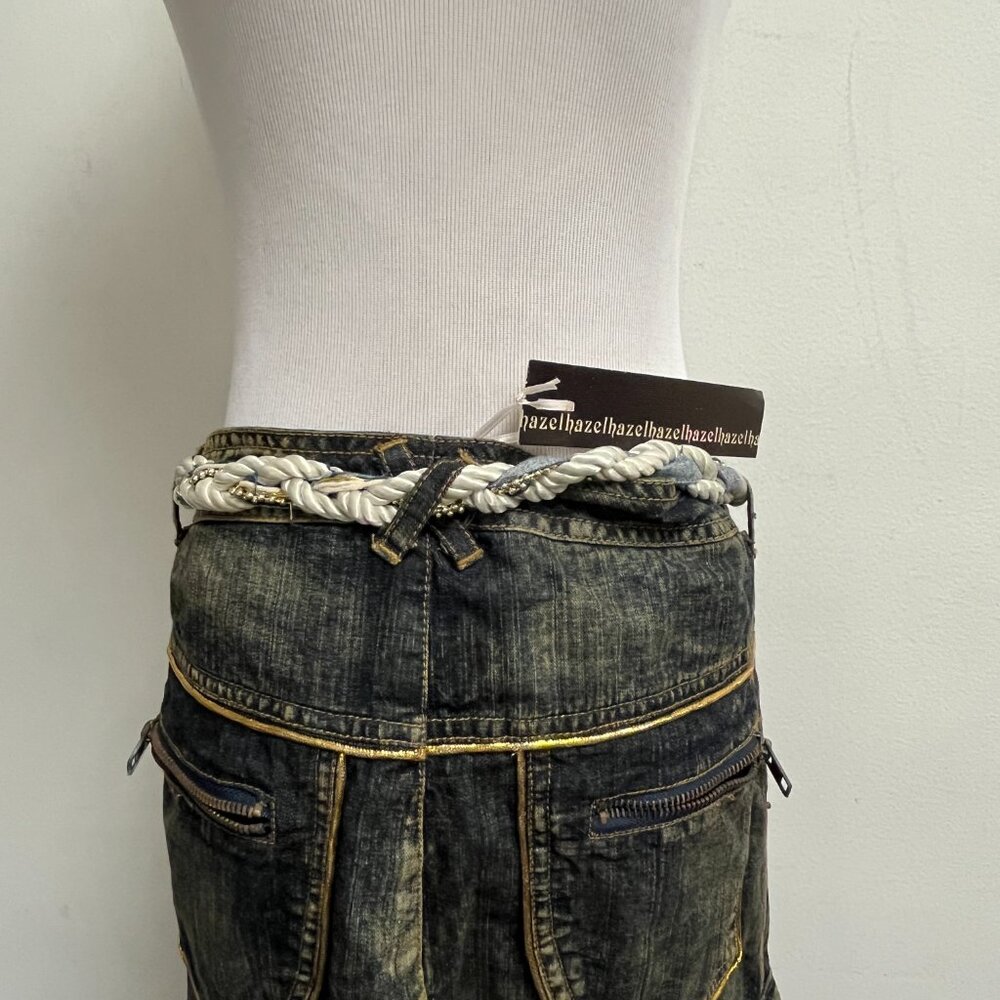 Hazel blue denim sequin embroidered midi zip fly lined skirt S ANTRHOPOLOGIE NWT - Picture 5 of 12